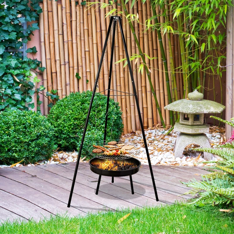 Outsunny Tripod Charcoal Barbecue Grill, size (70x70x165cm)-Black
