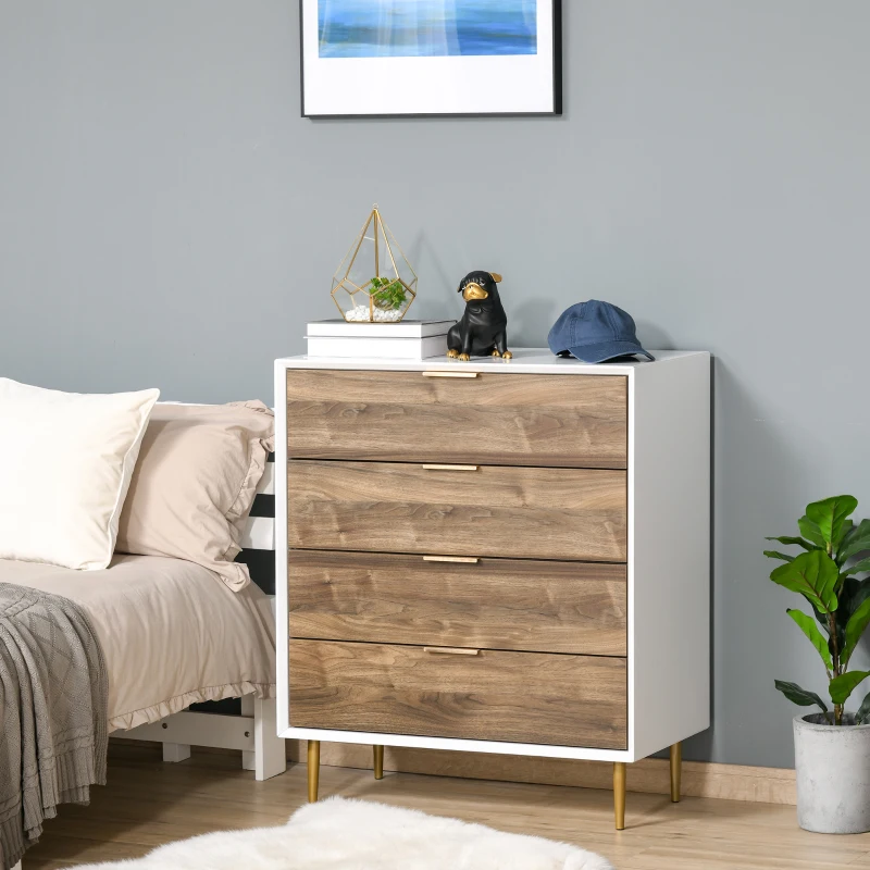 HOMCOM Chest of Drawers, 4 Drawers Storage Side Cabinet with Metal Handles and Runners