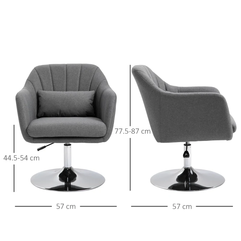 HOMCOM Linen Upholstered Height Adjustable Armchair w/ Pillow Grey