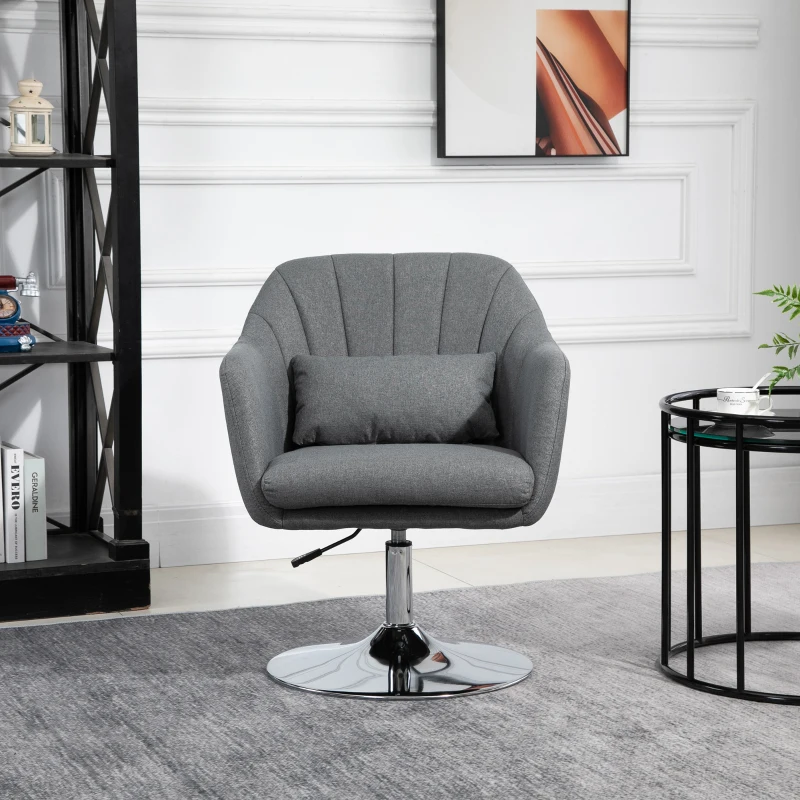 HOMCOM Linen Upholstered Height Adjustable Armchair w/ Pillow Grey