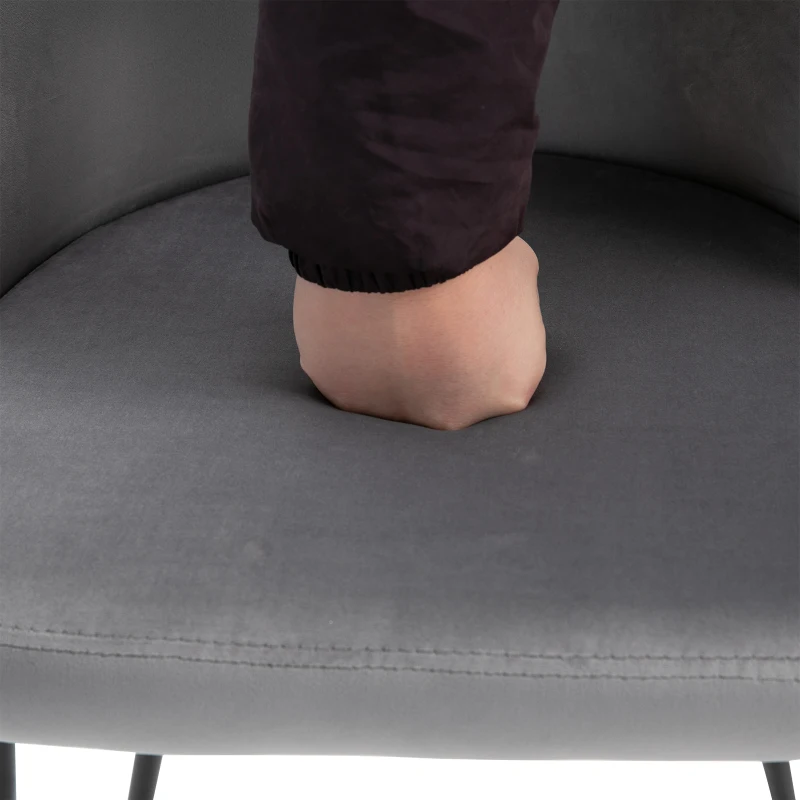 HOMCOM set van 2 eetkamerstoelen keukenstoelen gestoffeerde stoel design stoel met rugleuning gestoffeerde fauteuil synthetisch suède fauteuil fluweel metalen poten grijs 49x50x77cm