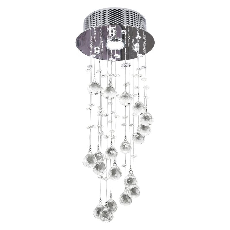 HOMCOM Crystal Ceiling Chandelier, Spiral Rain Drop-Silver/Crystal