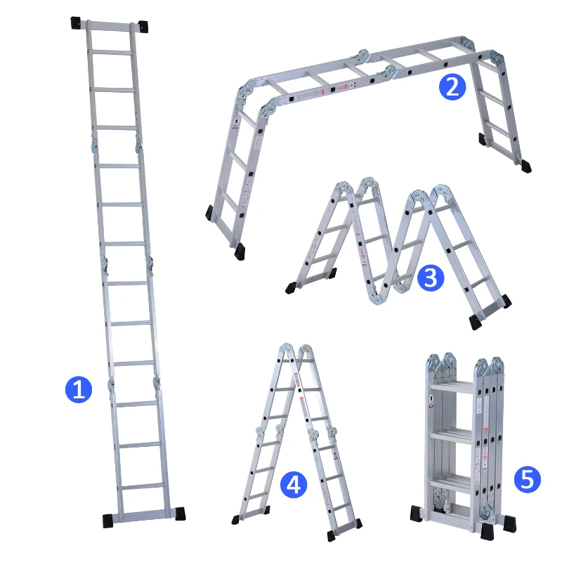HOMCOM 370 cm Folding Aluminum Ladder A-type-Silver