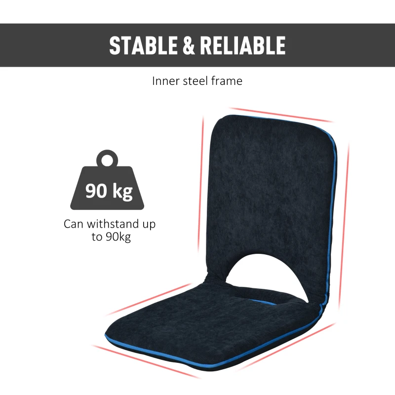 HOMCOM Folding Floor Chair, Lazy Sofa, Steel, 90°-180° Foldable, Space Saving, Blue