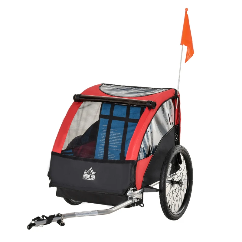 HOMCOM Child Bicycle Trailer Foldable Baby Carrier 2-Seat w/ Storage Bag Safety Harness