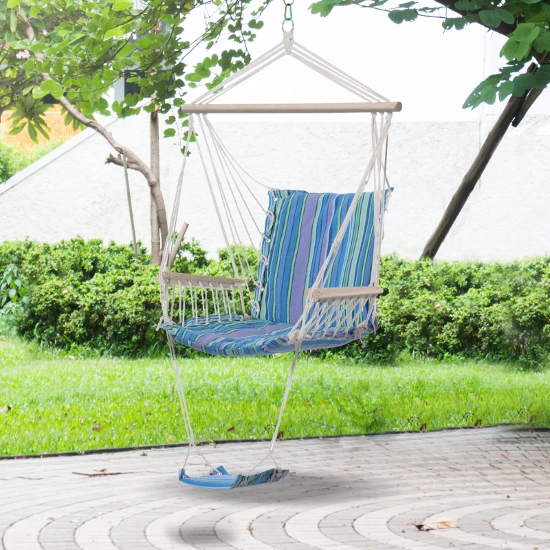 Outsunny Hanging Swing Chair, Seat Size:57W x 47.5D cm-Multi-Color/White Rope
