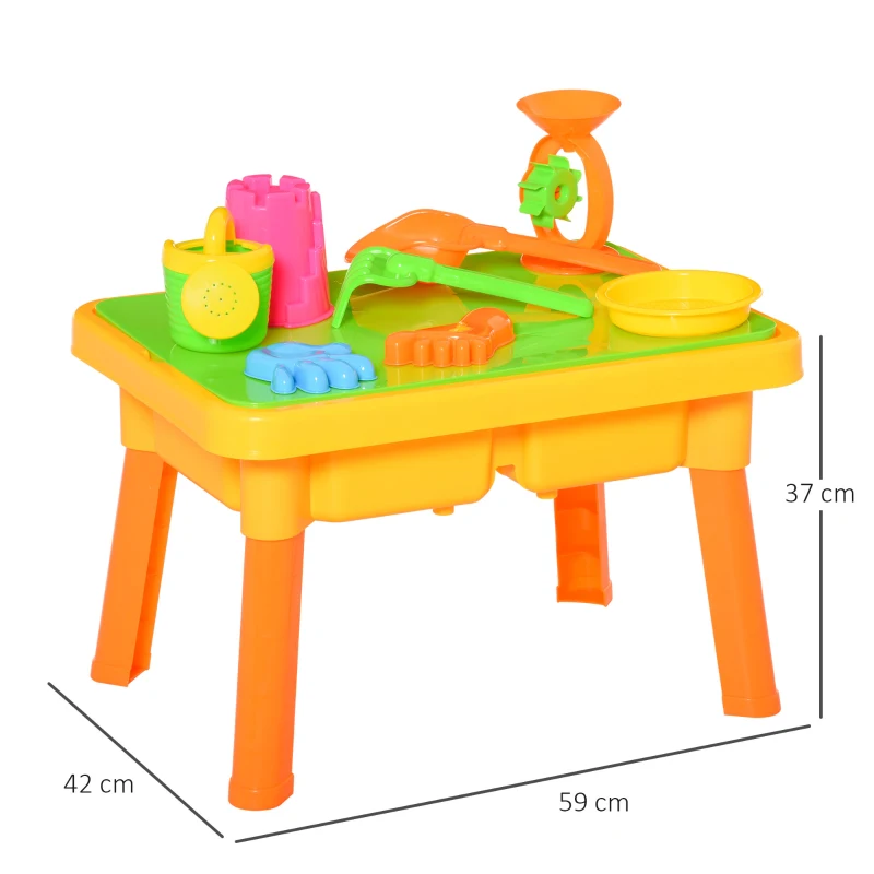 HOMCOM Sand and Water Table 16 pcs Beach Toy Set 2 in 1 Outdoor Activities Playset