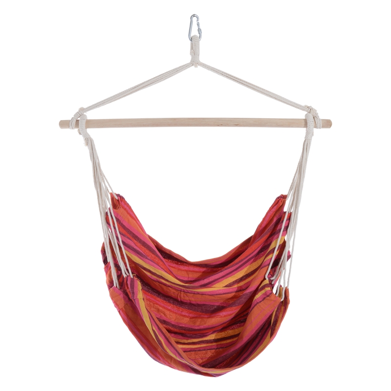 Outsunny Hanging Swing Chair, Cotton Cloth Size: 100L x 90W cm-Multicolour stripes, white rope