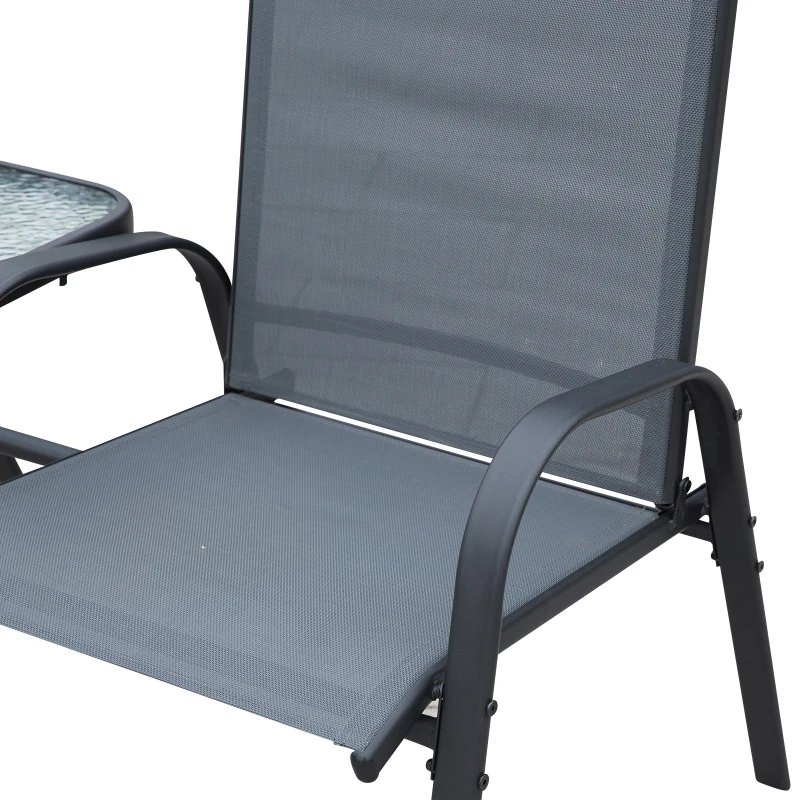 Outsunny Steel Frame Outdoor Garden Armchair Bench w/ Middle Table Black