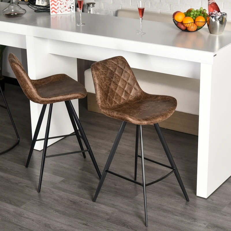 HOMCOM PU Leather Upholstered Twin-Pair Bar Stools Brown