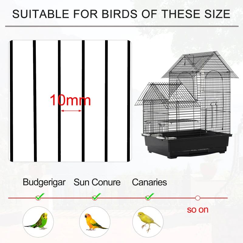 PawHut Metal Bird Cage w/ Plastic Perch Food Container Swing Ring Handle Small Black