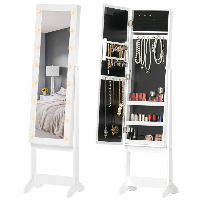 HOMCOM Free Standing LED Mirrored Jewelry Cabinet Armoire Floor Organiser w/ Lock