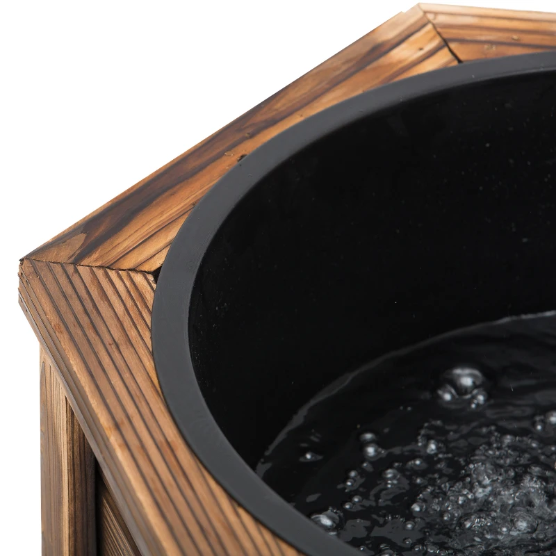 Outsunny Wooden Electric Water Fountain Garden Ornament w/ Hand Pump Plastic Well Vintage