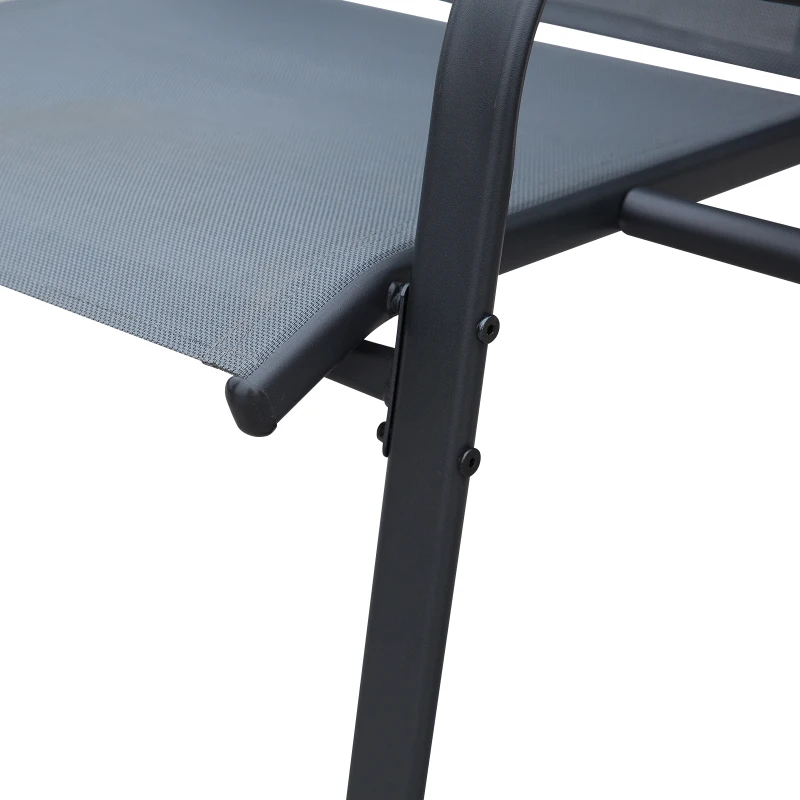 Outsunny Steel Frame Outdoor Garden Armchair Bench w/ Middle Table Black