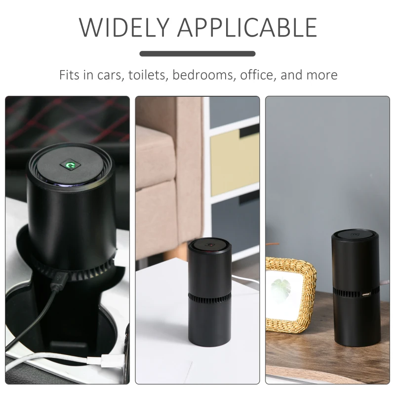 HOMCOM Portable Air Purifier with 2 USB Plug for Car Home Office Dust Odor Black