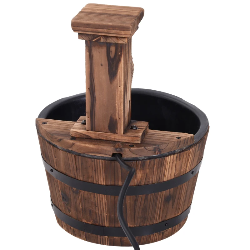 Outsunny Wood Barrel Pump Patio Water Fountain Water Feature Electric Garden