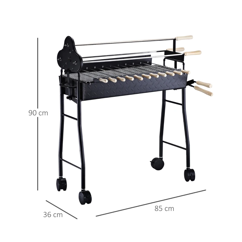 Outsunny Charcoal Barbecue Grill W/ 4 Wheels, size (85x36x90cm)-Black