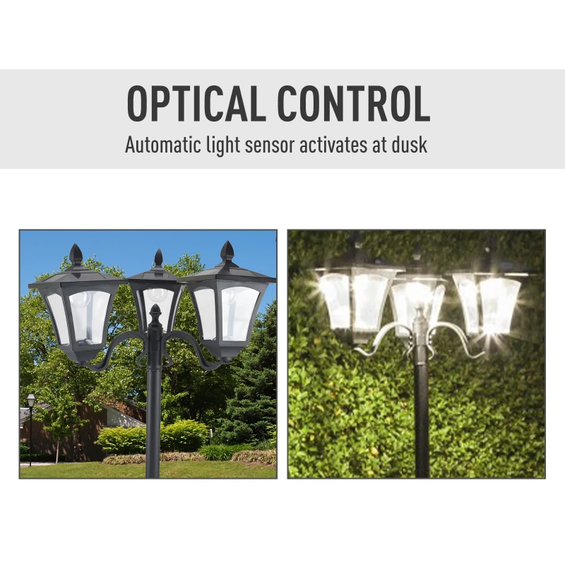 Outsunny 3-Solar Powered Lamp Post, IP44, 51.5Lx47Wx182.5H cm-Black