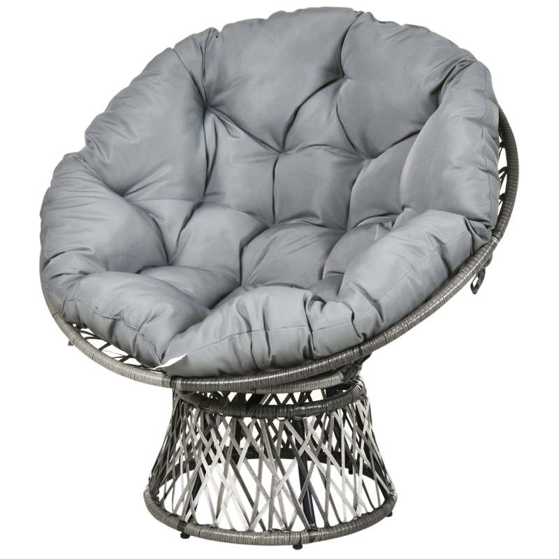 Outsunny 360° Swivel Rattan Papasan Moon Bowl Chair Round Outdoor w/ Padded Cushion Oversized
