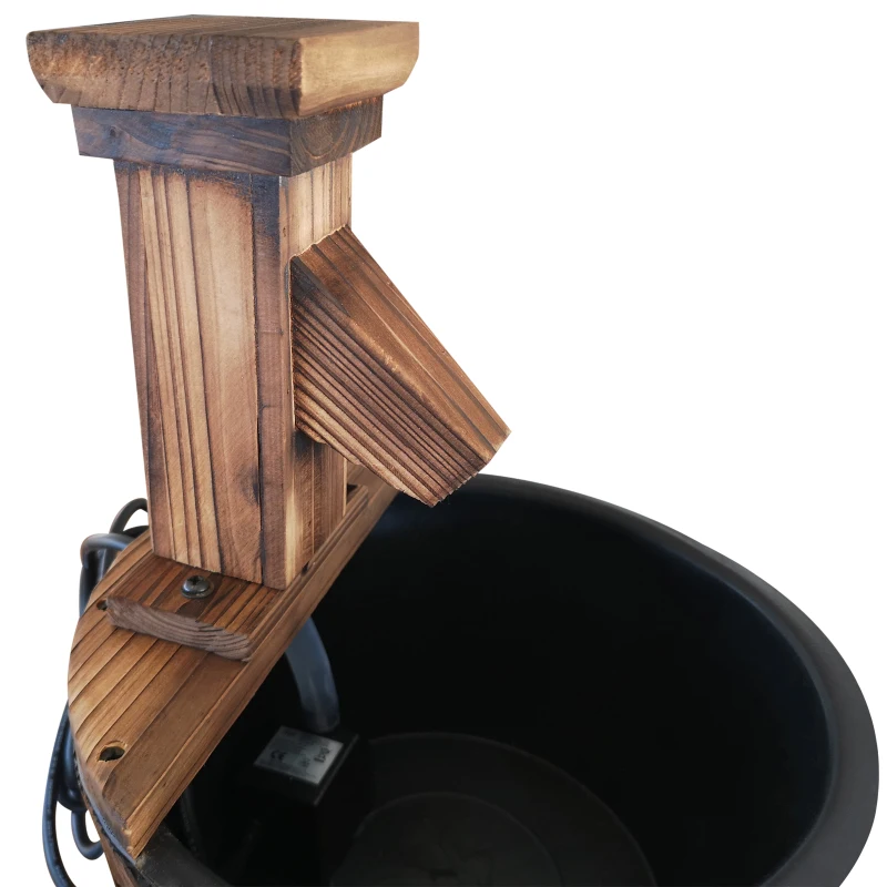 Outsunny Wood Barrel Pump Patio Water Fountain Water Feature Electric Garden