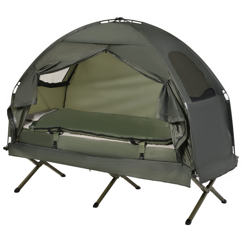 Outsunny 1-person Foldable Bag Tent W/ Sleeping Bag-Army Green