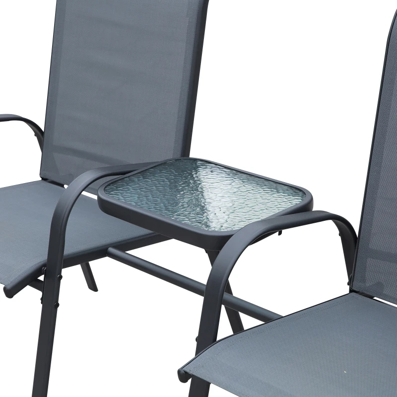 Outsunny Steel Frame Outdoor Garden Armchair Bench w/ Middle Table Black