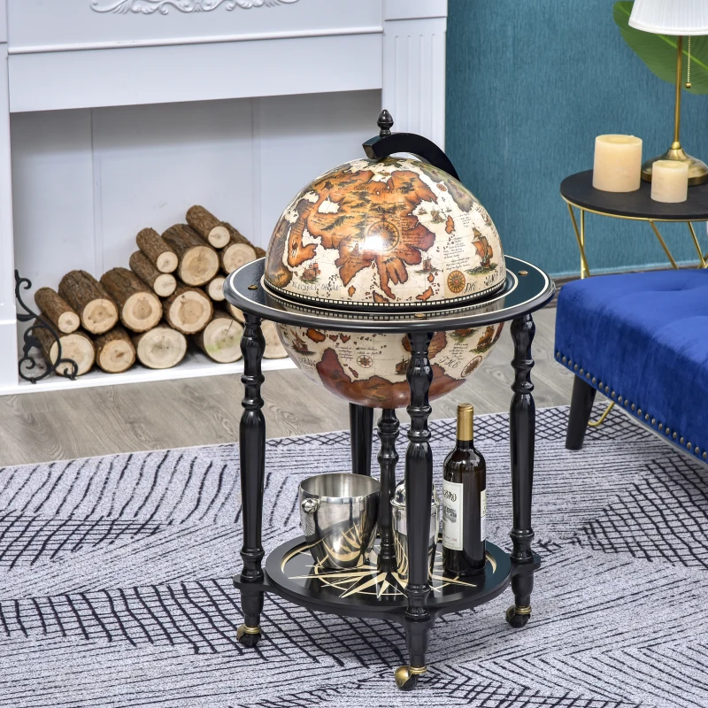 HOMCOM MDF Tri-Compartment Retro Globe Drinks Cabinet Brown