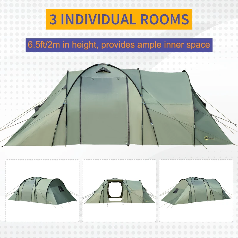 Outsunny 5 Man Camping Tent Family Friends Outdoor Shelter w/ Rainfly 3 Rooms Carry Bag