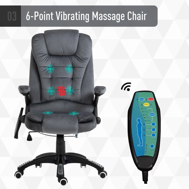 Vinsetto Faux Velvet Reclining Heated Massage Office Chair Grey