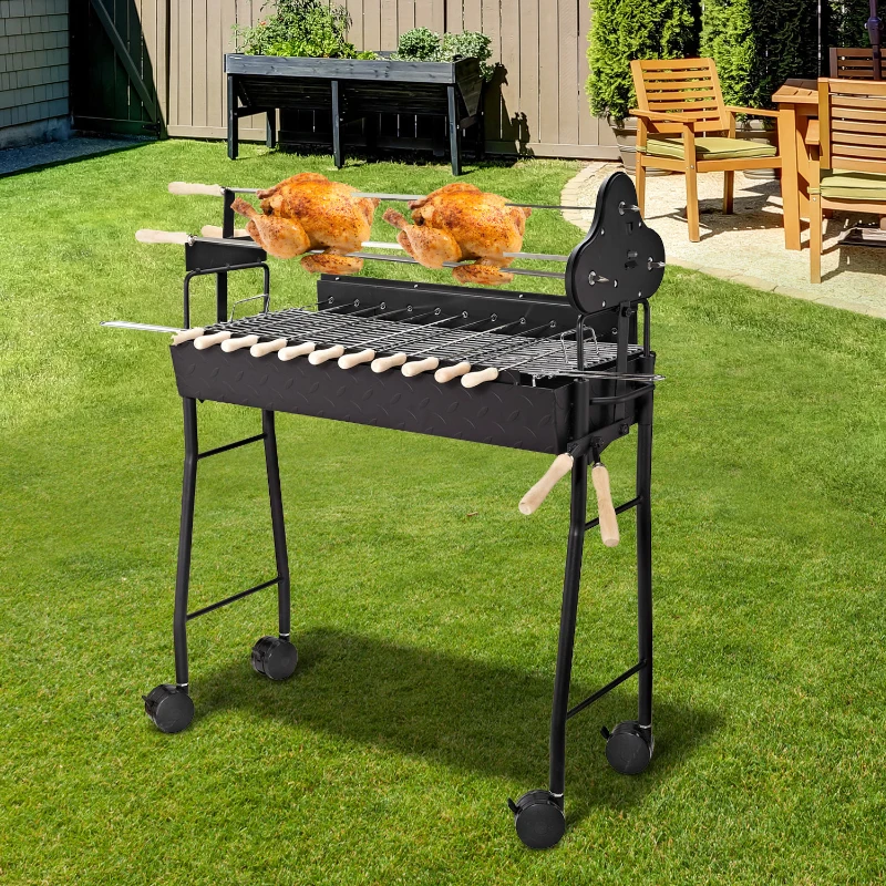 Outsunny Charcoal Barbecue Grill W/ 4 Wheels, size (85x36x90cm)-Black