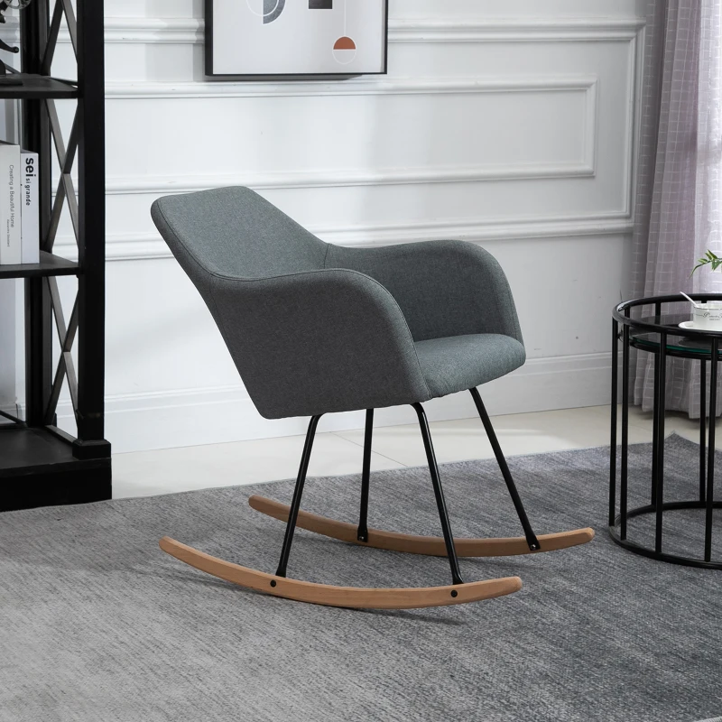 HOMCOM Polyester Linen Upholstered Rocking Armchair Grey