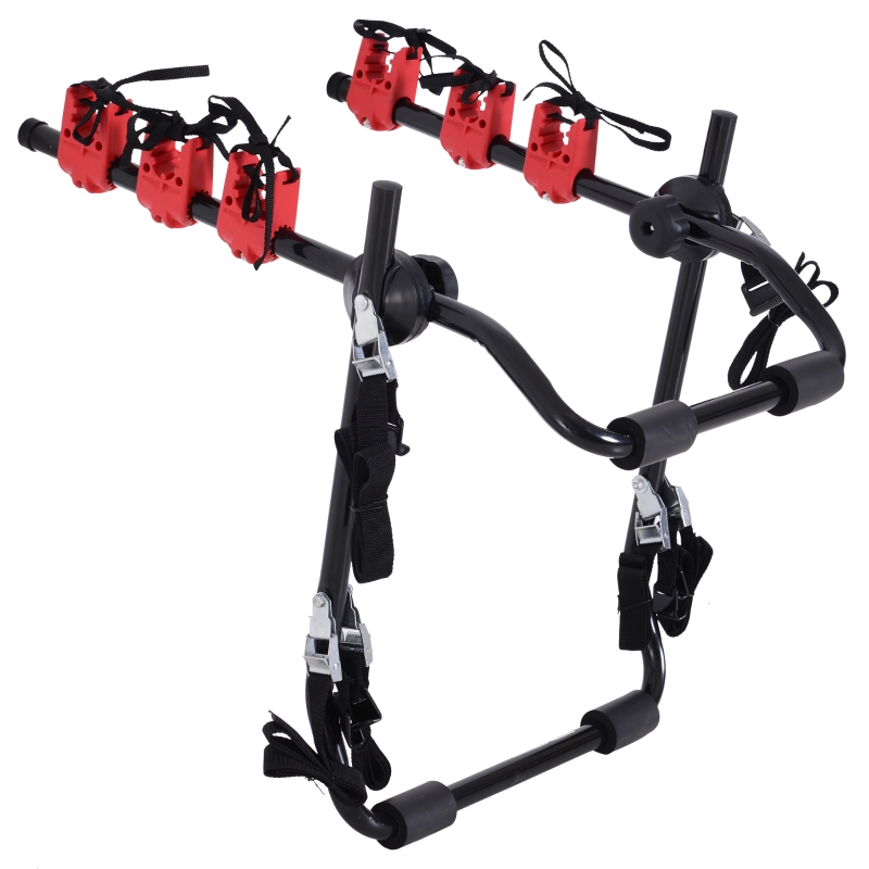 HOMCOM Foldable 3 Bike Carrier Car Back Mount Bicycle Rack Trunk SUV Universal Straps