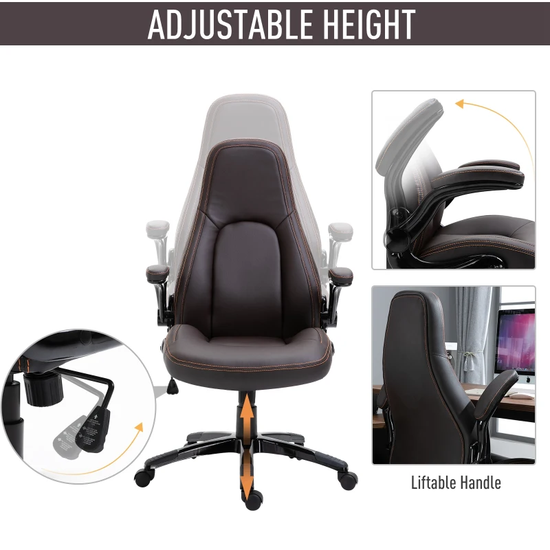 Vinsetto PU Leather Home Office Chair Ergonomic w/Contrast Stitching Brown