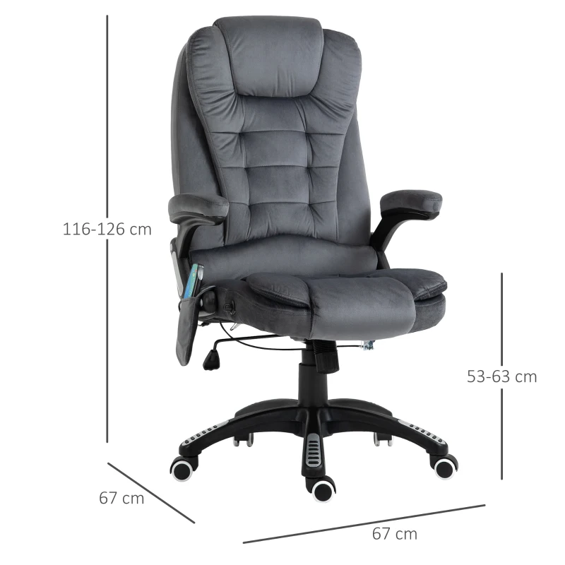 Vinsetto Faux Velvet Reclining Heated Massage Office Chair Grey