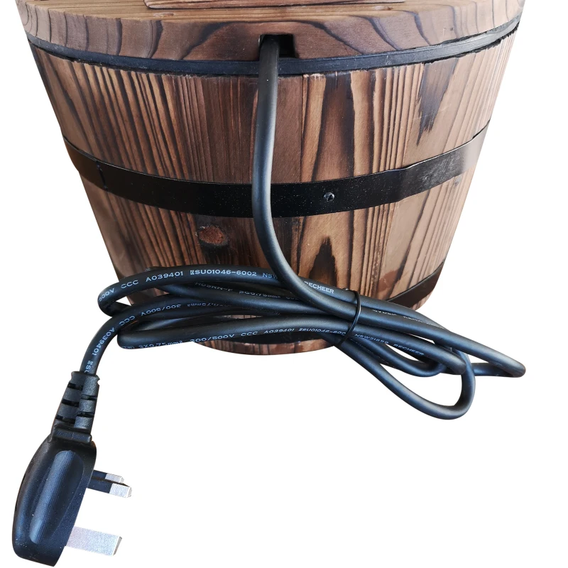 Outsunny Wood Barrel Pump Patio Water Fountain Water Feature Electric Garden