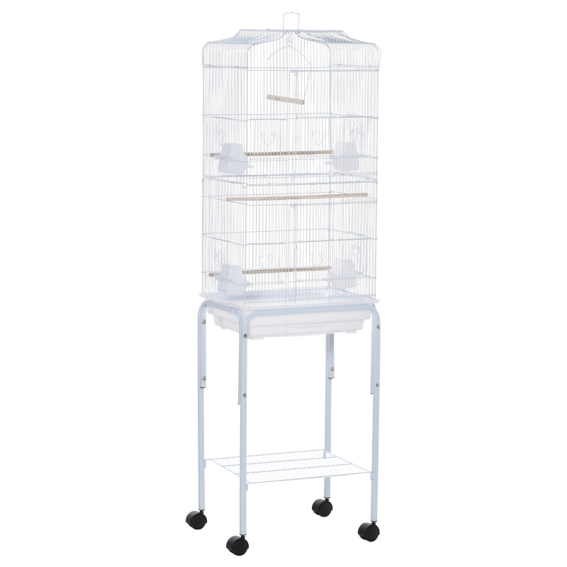 PawHut 153cm Bird Cage Metal Cockatoo Wheels Removable White