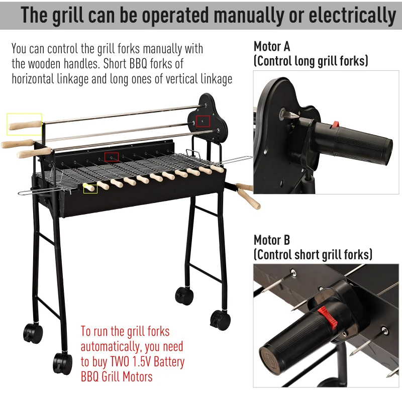 Outsunny Charcoal Barbecue Grill W/ 4 Wheels, size (85x36x90cm)-Black