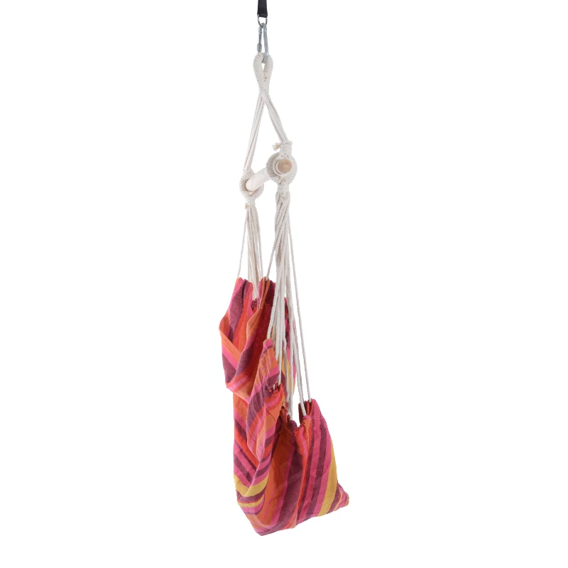 Outsunny Hanging Swing Chair, Cotton Cloth Size: 100L x 90W cm-Multicolour stripes, white rope