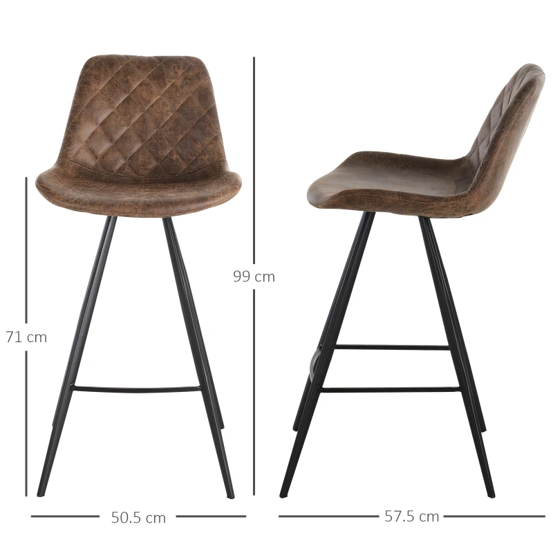 HOMCOM PU Leather Upholstered Twin-Pair Bar Stools Brown