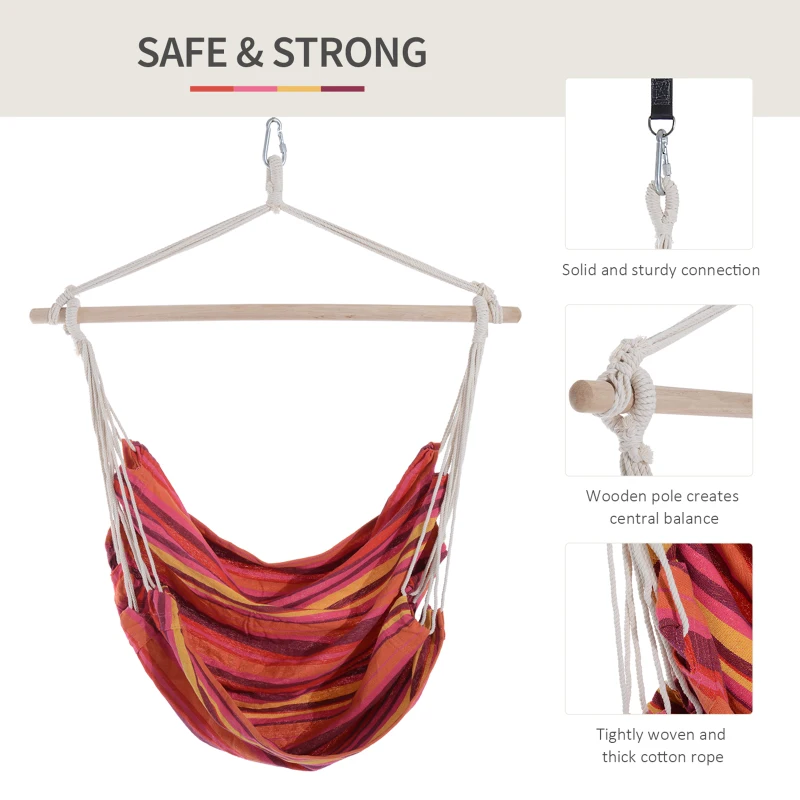 Outsunny Hanging Swing Chair, Cotton Cloth Size: 100L x 90W cm-Multicolour stripes, white rope