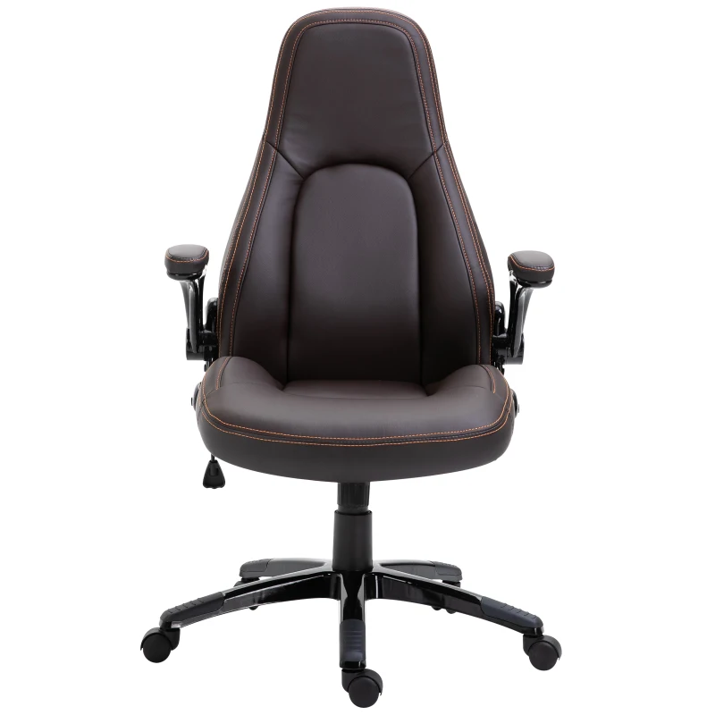 Vinsetto PU Leather Home Office Chair Ergonomic w/Contrast Stitching Brown