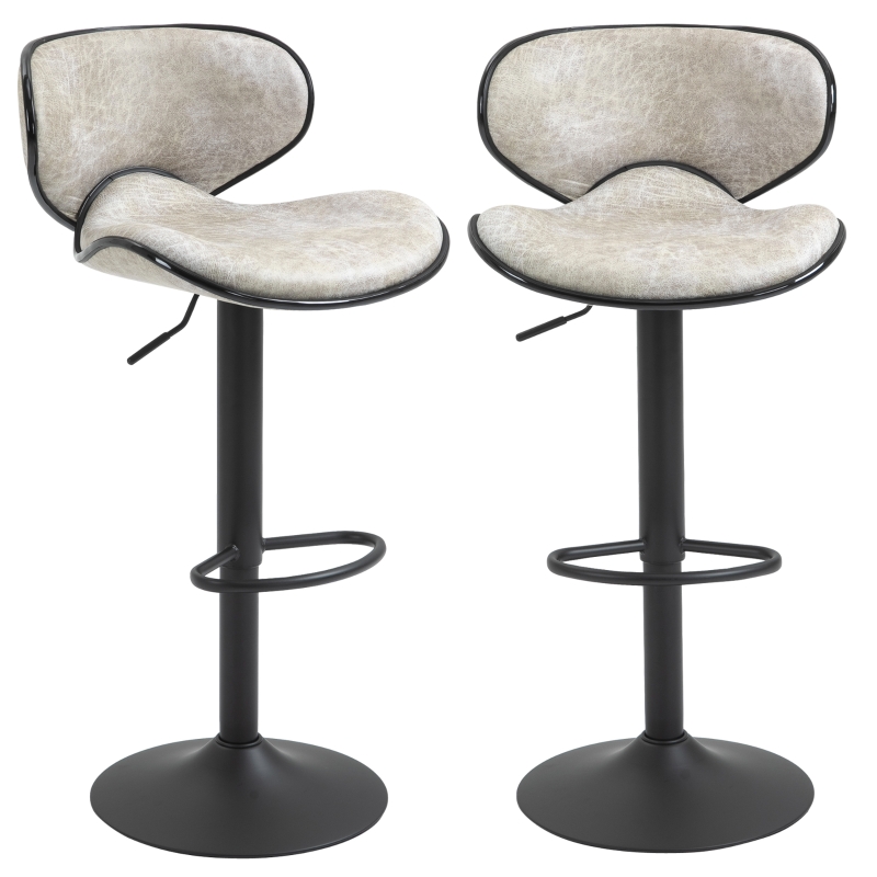 HOMCOM Vintage Bar Stool Set of 2 Faux Leather Adjustable Height Armless Chairs