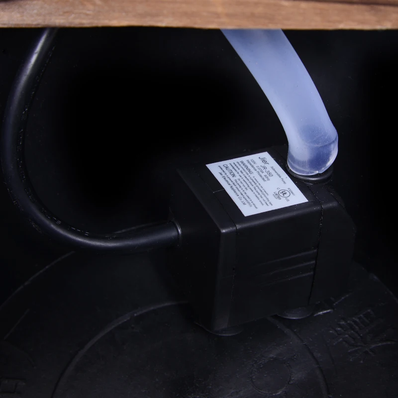 Outsunny Wood Barrel Pump Patio Water Fountain Water Feature Electric Garden