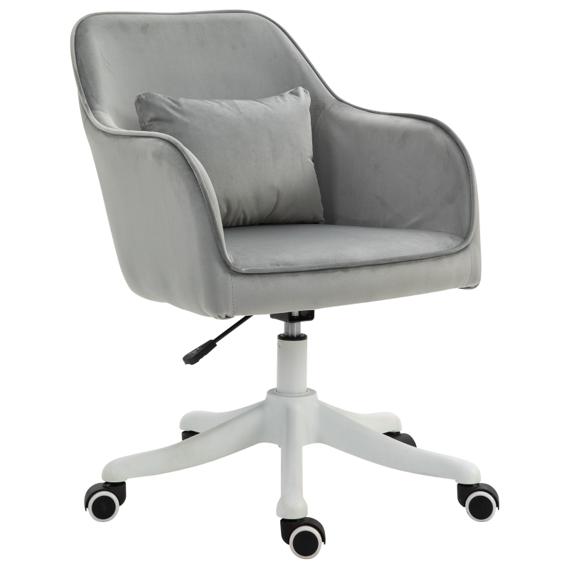Vinsetto Faux Velvet Tub Office Chair w/ Pillow Grey