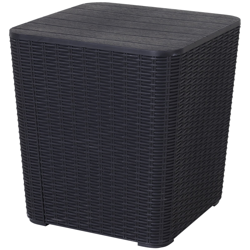 Outsunny 50L Outdoor Rattan-Effect Lift-Top Bar Tea Table Black