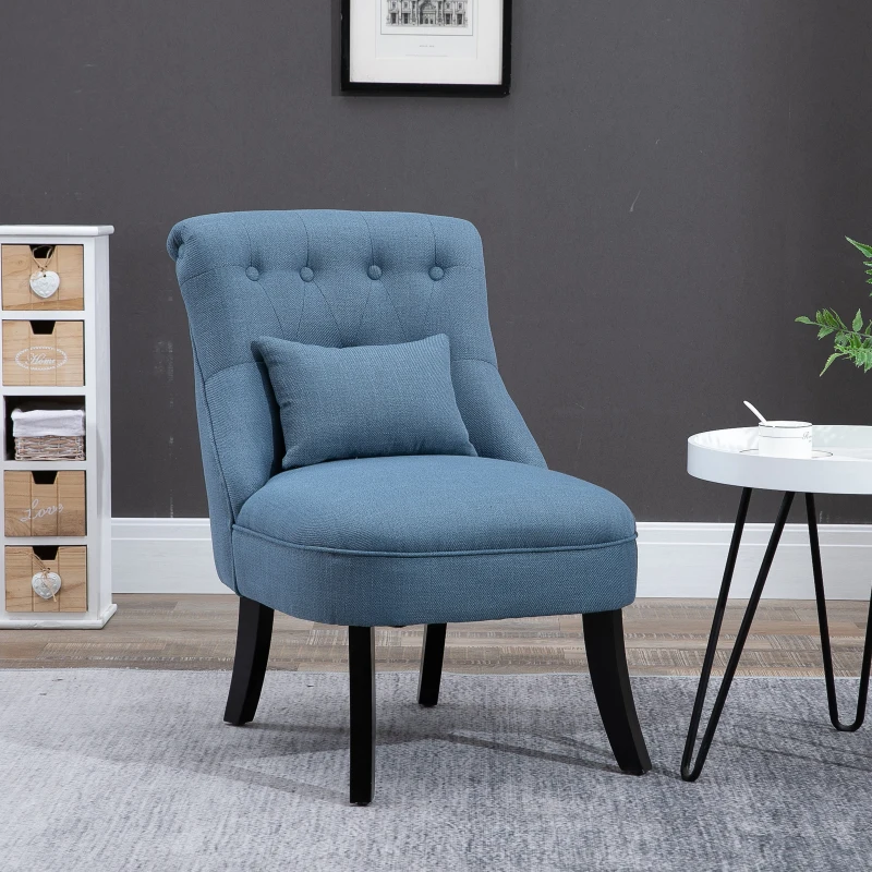 HOMCOM Solid Rubber Wood Tufted Single Sofa Chair w/ Pillow Blue