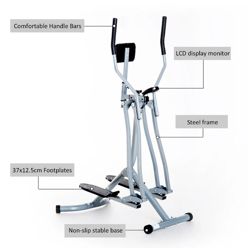 HOMCOM Air Walker Glider, Cross Trainer Fitness Machine, with LCD, for Home Gym, Grey(m-5)
