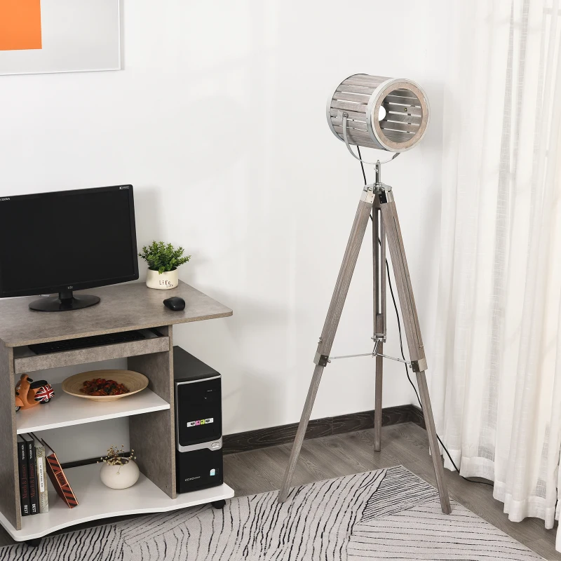 HOMCOM Pine Wood Height Adjustable Tripod Floor Lamp