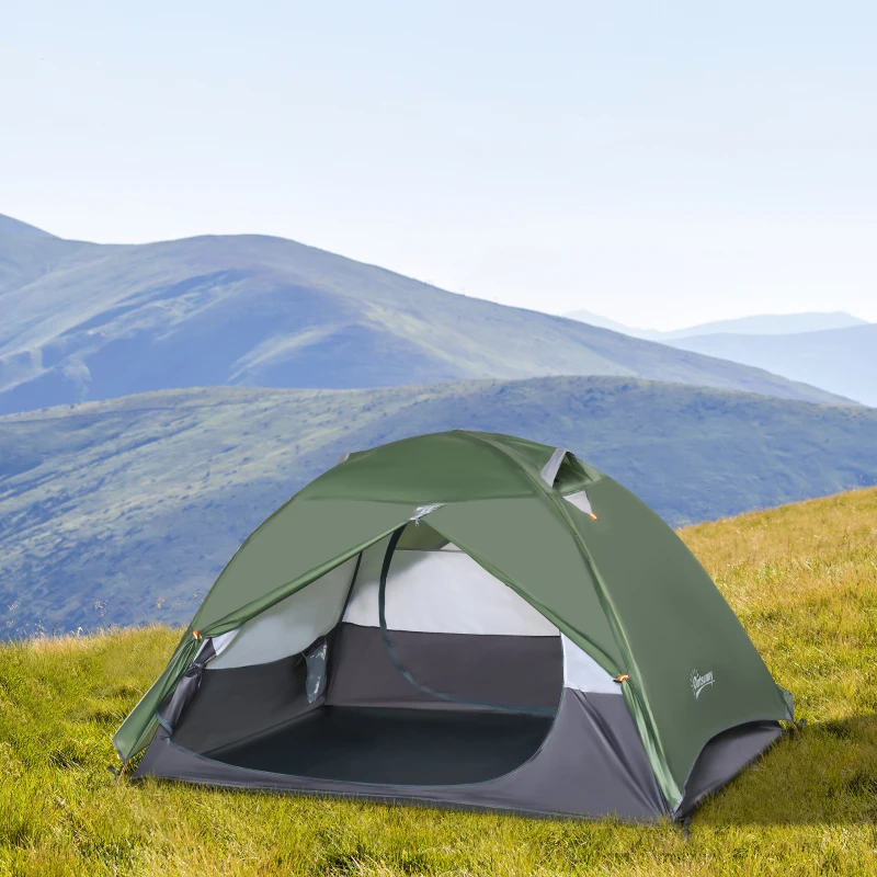 Outsunny Outdoor 2 Person Camping Tent Double Layer Waterproof with Carry Bag Glass Fiber