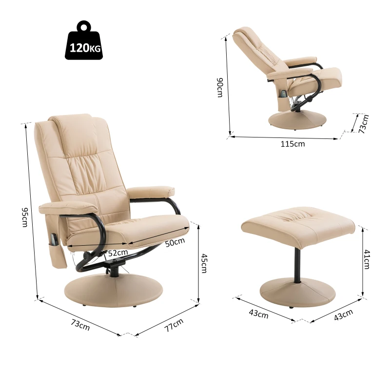 HOMCOM Reclining Massage Chair W/Footstool-Cream